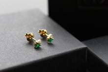 Load image into Gallery viewer, Silver, Gold & Emerald Cubic Zirconia Solitaire Stud Earrings