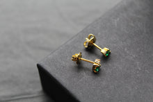 Load image into Gallery viewer, Silver, Gold & Emerald Cubic Zirconia Solitaire Stud Earrings