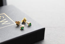 Load image into Gallery viewer, Silver, Gold & Emerald Cubic Zirconia Solitaire Stud Earrings