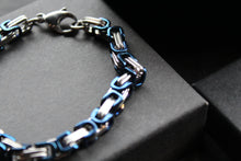 Load image into Gallery viewer, Steel Byzantine Chain Bracelet Blue Polished IP