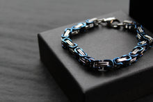 Load image into Gallery viewer, Steel Byzantine Chain Bracelet Blue Polished IP