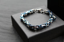 Load image into Gallery viewer, Steel Byzantine Chain Bracelet Blue Polished IP
