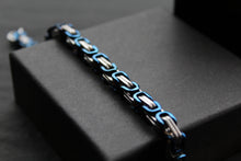 Load image into Gallery viewer, Steel Byzantine Chain Bracelet Blue Polished IP