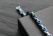 Load image into Gallery viewer, Steel Byzantine Chain Bracelet Blue Polished IP