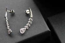 Load image into Gallery viewer, Victorian Style Peacock Feather Clear Cubic Zirconia Earrings