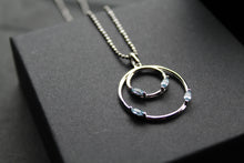 Load image into Gallery viewer, Aqua CZ Double Ring Pendant 18" Chain