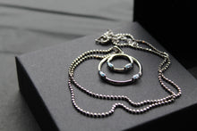 Load image into Gallery viewer, Aqua CZ Double Ring Pendant 18" Chain