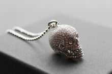 Load image into Gallery viewer, Clear CZ Encrusted Skull Pendant with 24-26” Silver Chain