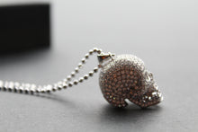 Load image into Gallery viewer, Clear CZ Encrusted Skull Pendant with 24-26” Silver Chain