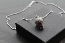 Load image into Gallery viewer, Clear CZ Encrusted Skull Pendant with 24-26” Silver Chain