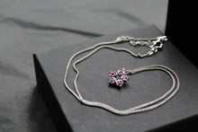 Load image into Gallery viewer, Pink Diamond Cubic Zirconia Flower Pendant with a 16-18" Silver Chain