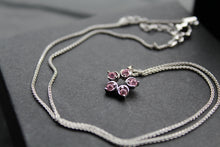Load image into Gallery viewer, Pink Diamond Cubic Zirconia Flower Pendant with a 16-18" Silver Chain