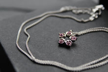 Load image into Gallery viewer, Pink Diamond Cubic Zirconia Flower Pendant with a 16-18" Silver Chain