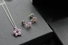 Load image into Gallery viewer, Pink Diamond Cubic Zirconia Flower Pendant with a 16-18" Silver Chain
