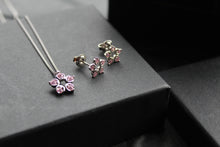 Load image into Gallery viewer, Pink Diamond Cubic Zirconia Flower Pendant with a 16-18" Silver Chain
