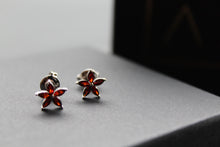 Load image into Gallery viewer, Ruby CZ Star Flower Earrings