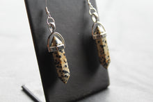 Load image into Gallery viewer, Silver Dalmatian Jasper Crystal Point Earrings