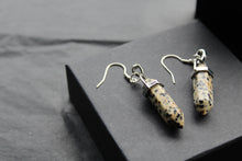 Load image into Gallery viewer, Silver Dalmatian Jasper Crystal Point Earrings