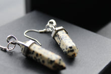 Load image into Gallery viewer, Silver Dalmatian Jasper Crystal Point Earrings