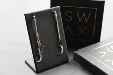 Load image into Gallery viewer, Silver Sun & Moon Drop Earrings