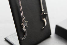 Load image into Gallery viewer, Silver Sun & Moon Drop Earrings