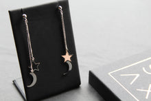 Load image into Gallery viewer, Silver Sun & Moon Drop Earrings
