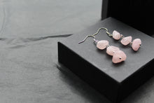 Load image into Gallery viewer, Sterling Silver & Rose Quartz 3 Drop Earrings