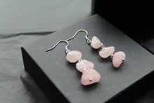 Load image into Gallery viewer, Sterling Silver & Rose Quartz 3 Drop Earrings