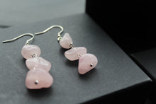Load image into Gallery viewer, Sterling Silver & Rose Quartz 3 Drop Earrings