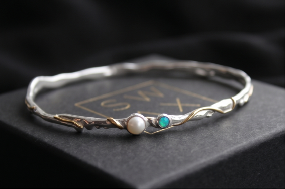 Delicate Opalite and Freshwater Pearl Bangle