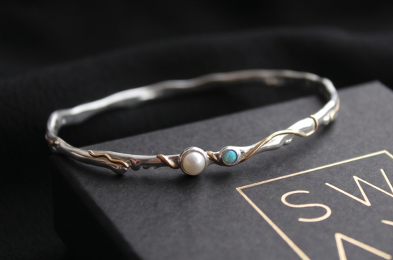 Delicate Opalite and Freshwater Pearl Bangle