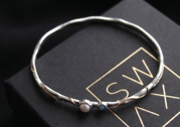 Delicate Opalite and Freshwater Pearl Bangle