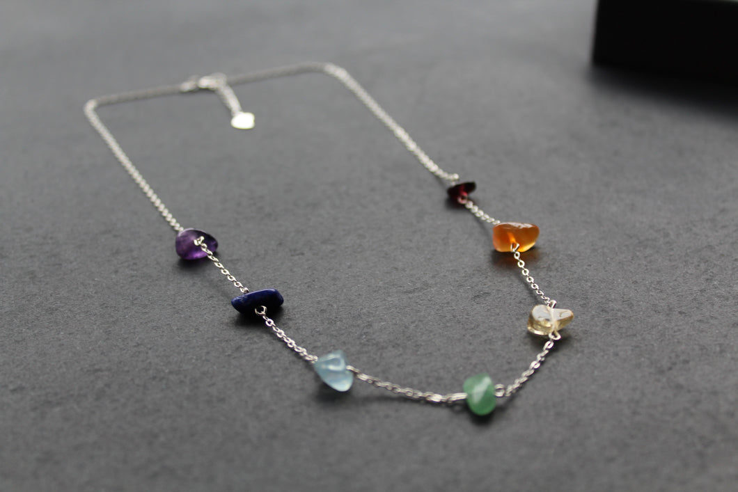 7 Chakra Raw Stone Crystal Necklace