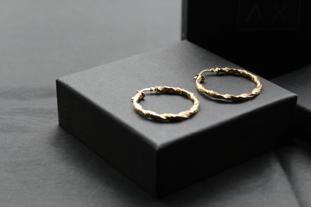 9ct Gold 30mm Twist Creole Hoops - Swax Jewellery Barmouth