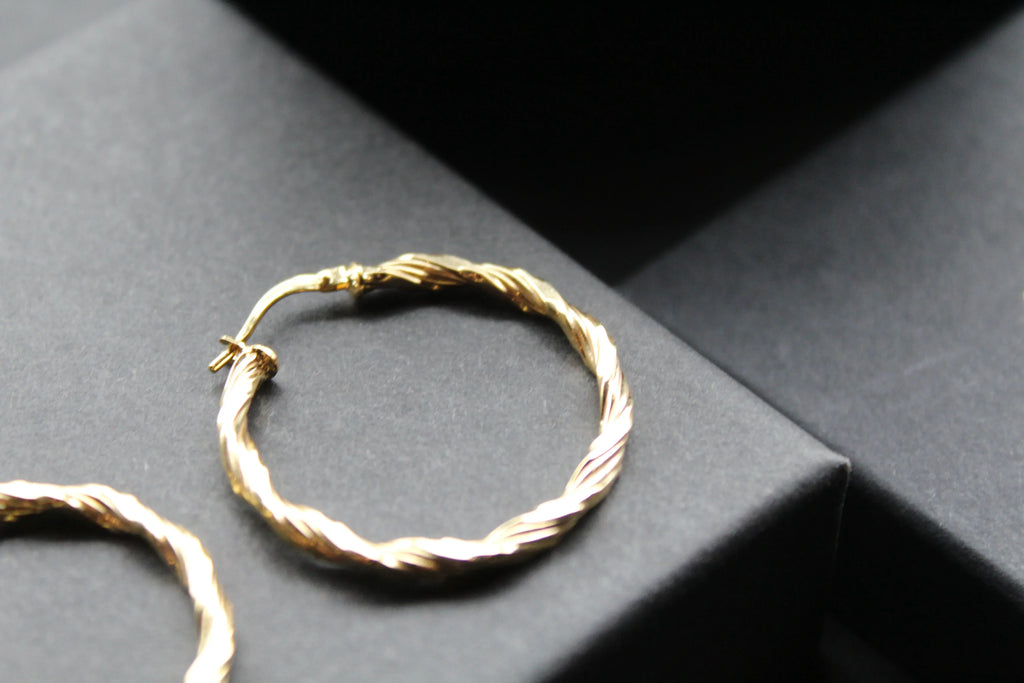 9ct Gold 30mm Twist Creole Hoops - Swax Jewellery Barmouth