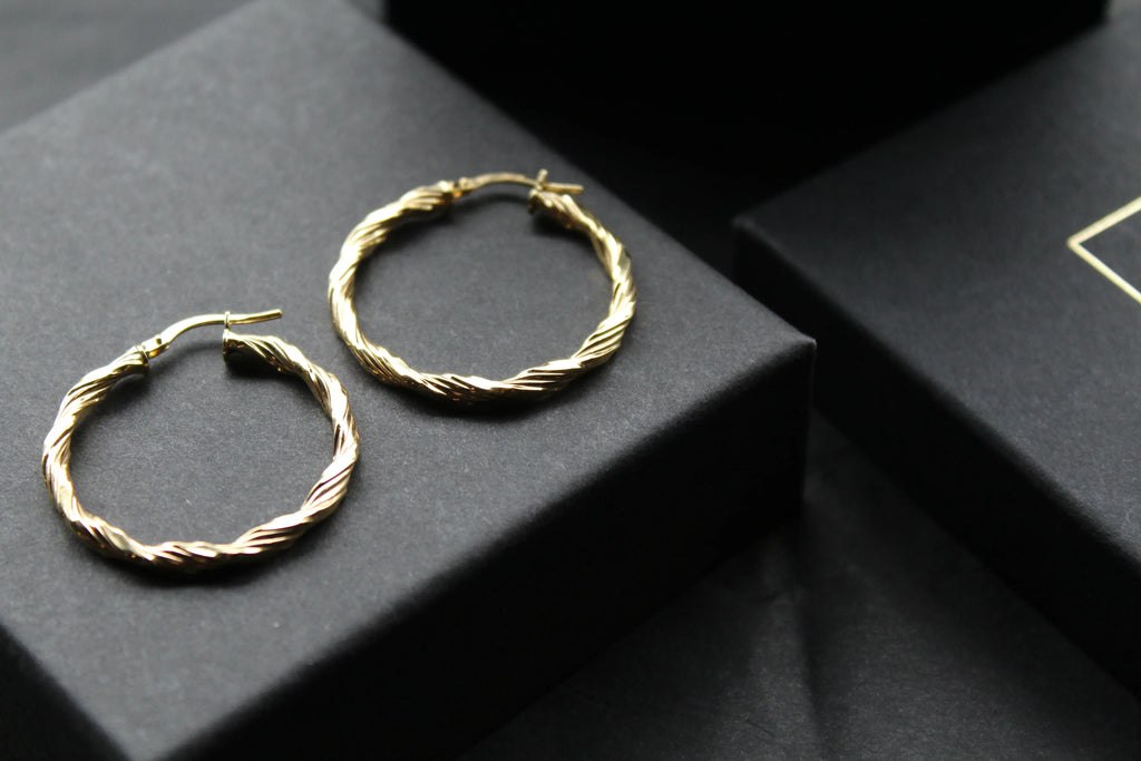 9ct Gold 30mm Twist Creole Hoops - Swax Jewellery Barmouth