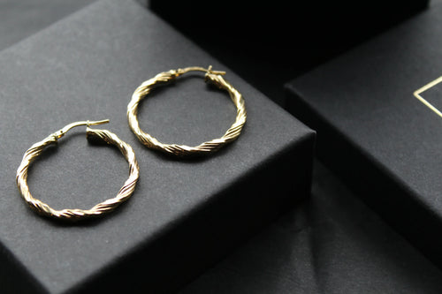 9ct Gold 30mm Twist Creole Hoops - Swax Jewellery Barmouth