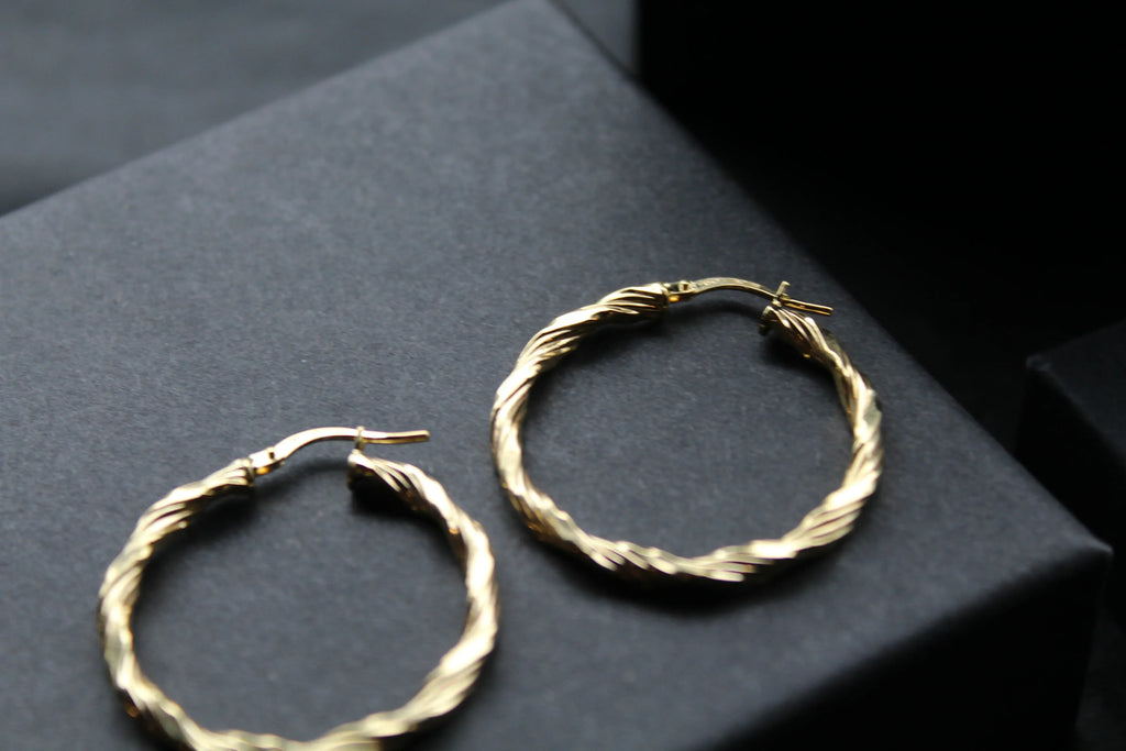 9ct Gold 30mm Twist Creole Hoops - Swax Jewellery Barmouth