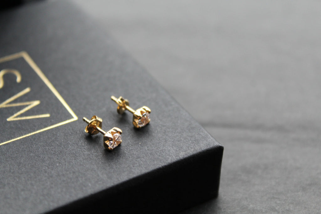 9ct Gold Clear CZ Studs - Swax Jewellery Barmouth