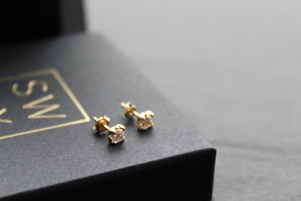 9ct Gold Clear CZ Studs - Swax Jewellery Barmouth
