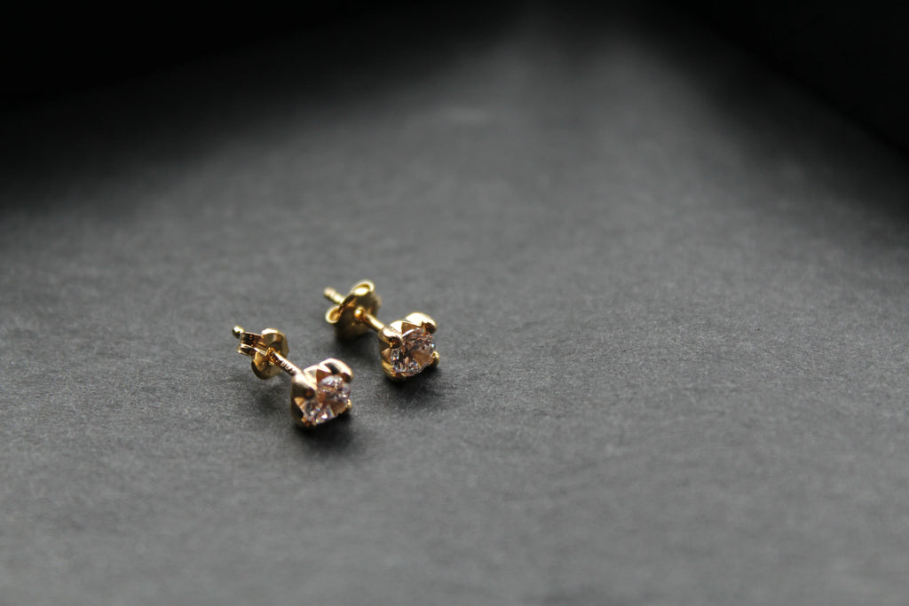 9ct Gold Clear CZ Studs - Swax Jewellery Barmouth