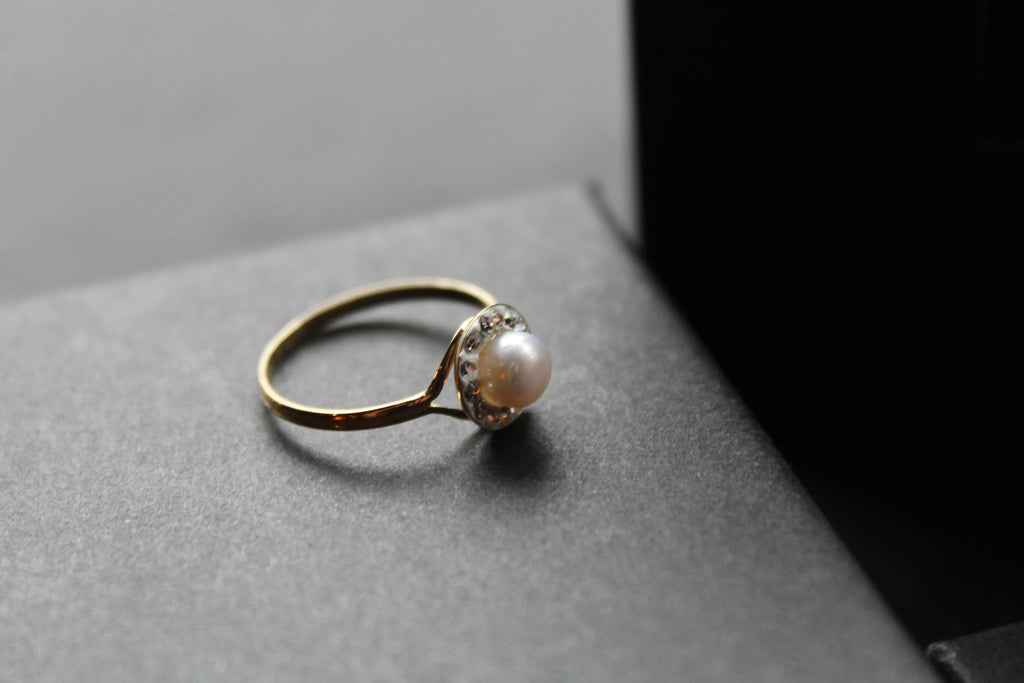 9ct Gold Freshwater Pearl & Cubic Zirconia Ring - Swax Jewellery Barmouth