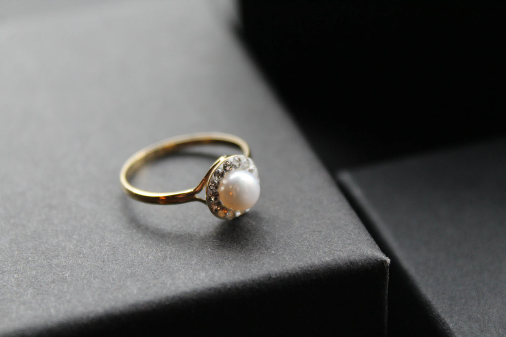 9ct Gold Freshwater Pearl & Cubic Zirconia Ring - Swax Jewellery Barmouth