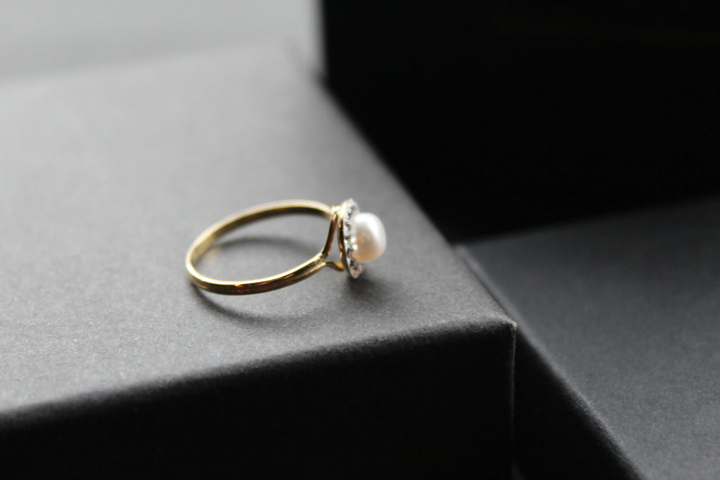9ct Gold Freshwater Pearl & Cubic Zirconia Ring - Swax Jewellery Barmouth