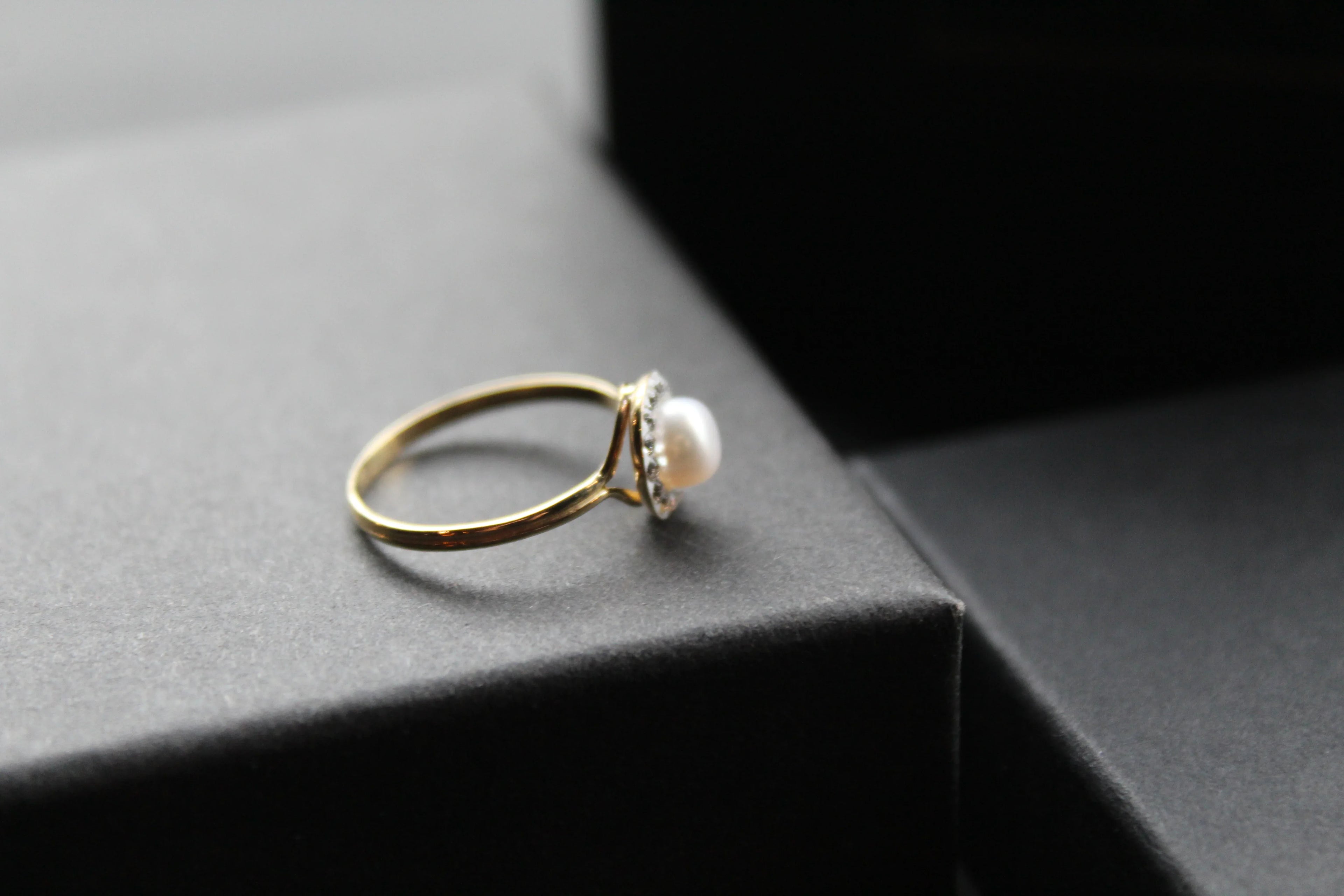 9ct Gold Freshwater Pearl & Cubic Zirconia Ring - Swax Jewellery Barmouth