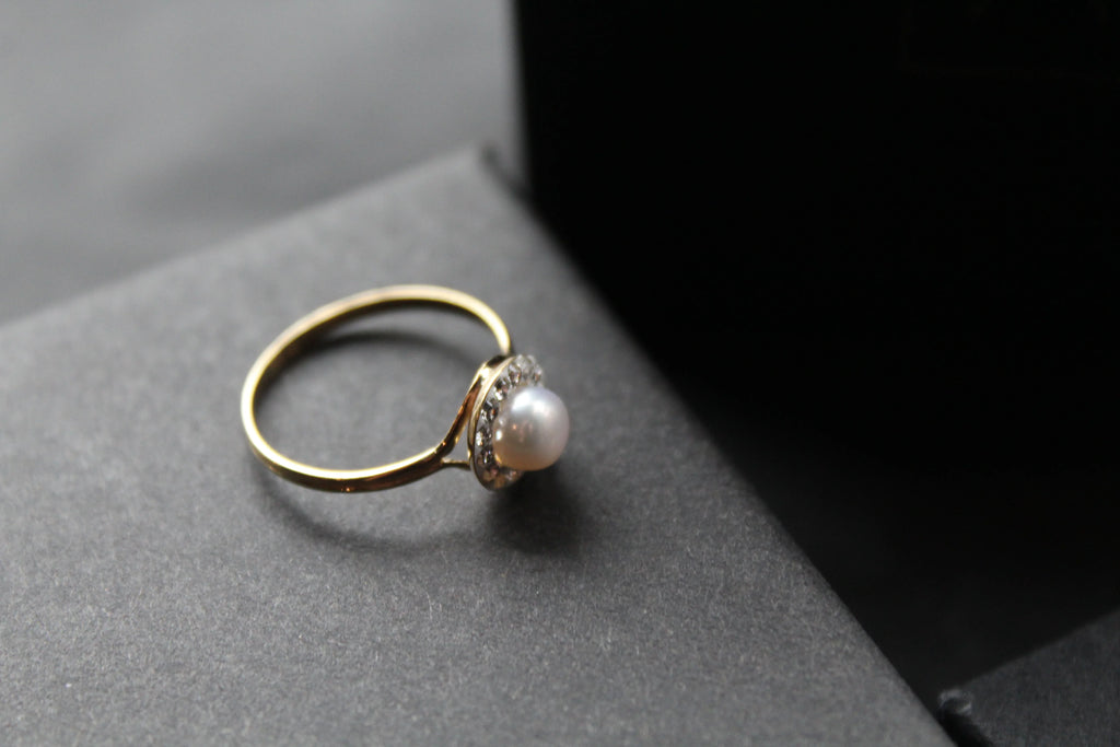 9ct Gold Freshwater Pearl & Cubic Zirconia Ring - Swax Jewellery Barmouth