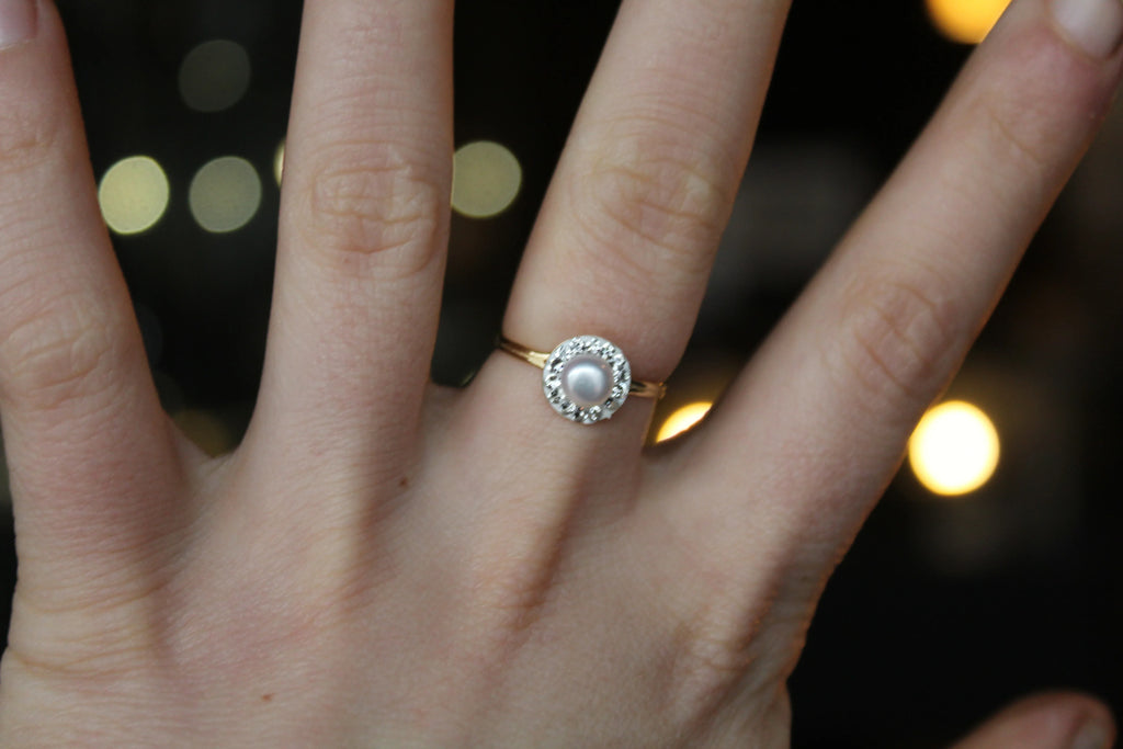 9ct Gold Freshwater Pearl & Cubic Zirconia Ring - Swax Jewellery Barmouth