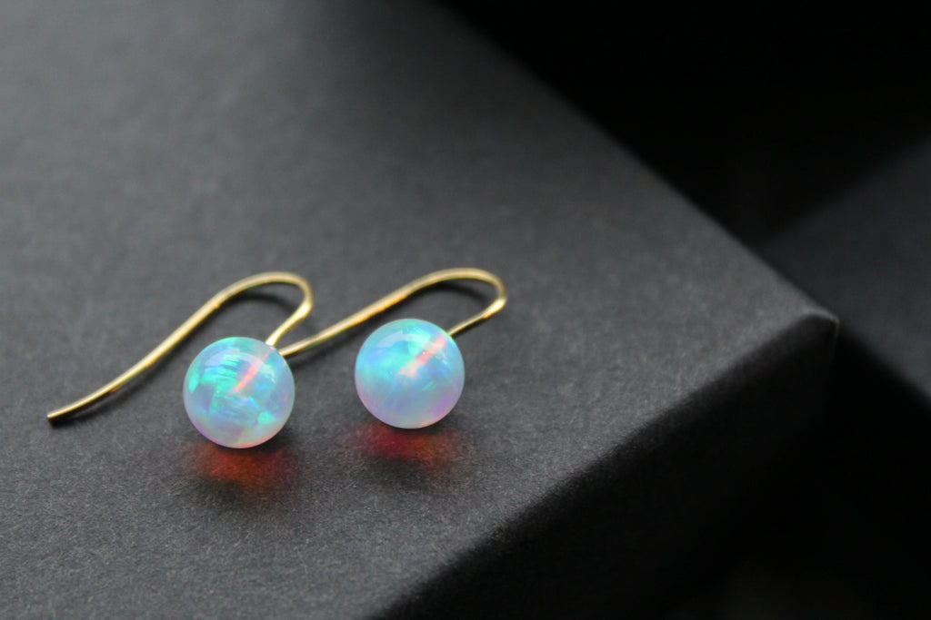 9ct Gold Hook 8mm Sea Opals - Swax Jewellery Barmouth