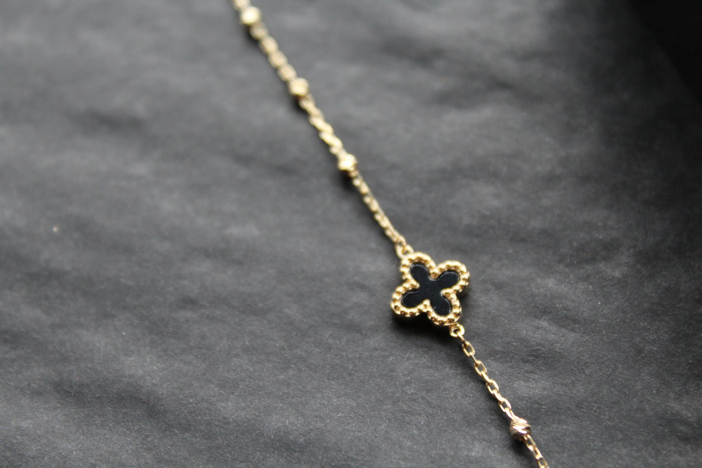 9ct Gold Onyx 'Vintage' Flower/Clover Bracelet - Swax Jewellery Barmouth