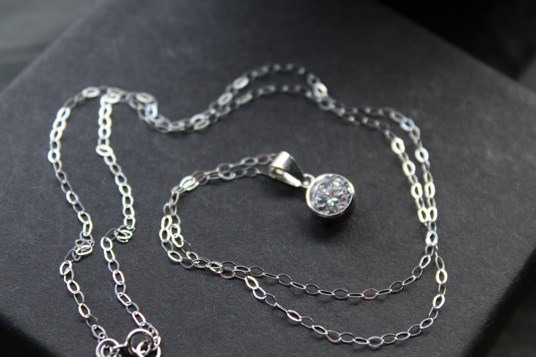 9ct White Gold Cubic Zirconia Pendant and Chain
